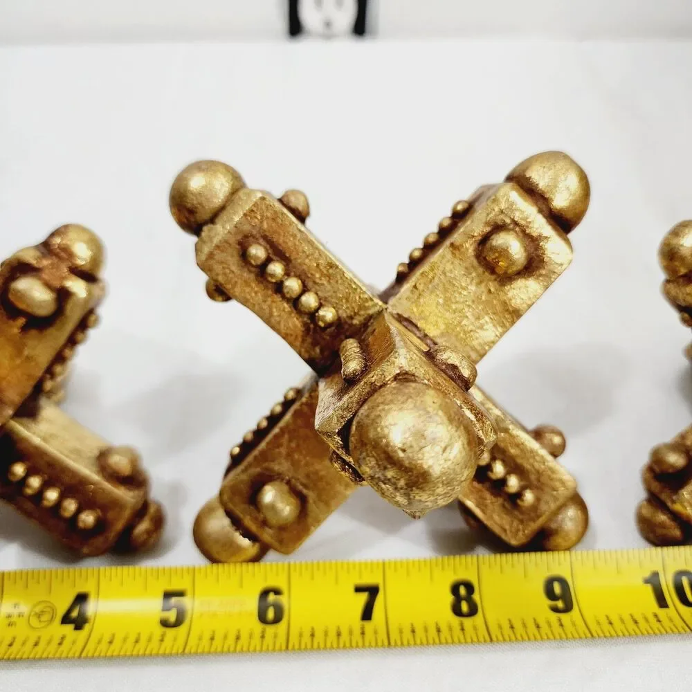 Set of 3 Vintage Gold Jacks Decor Large Mid Century MCM Distressed Paperweight